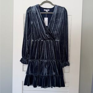 Baltic Born Velvet Wrap Style Dress in Dark Gray Blue